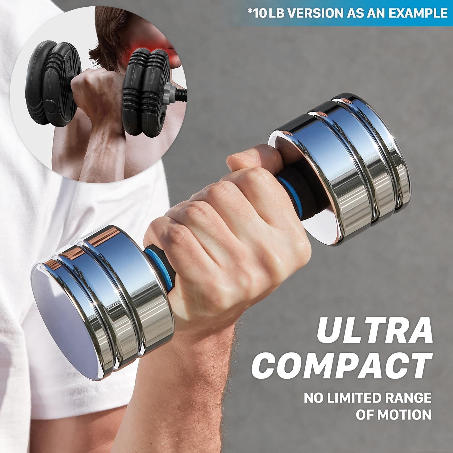 Versatile Steel Dumbbells: Ultracompact & Adjustable Chrome Weights for Home Workouts
